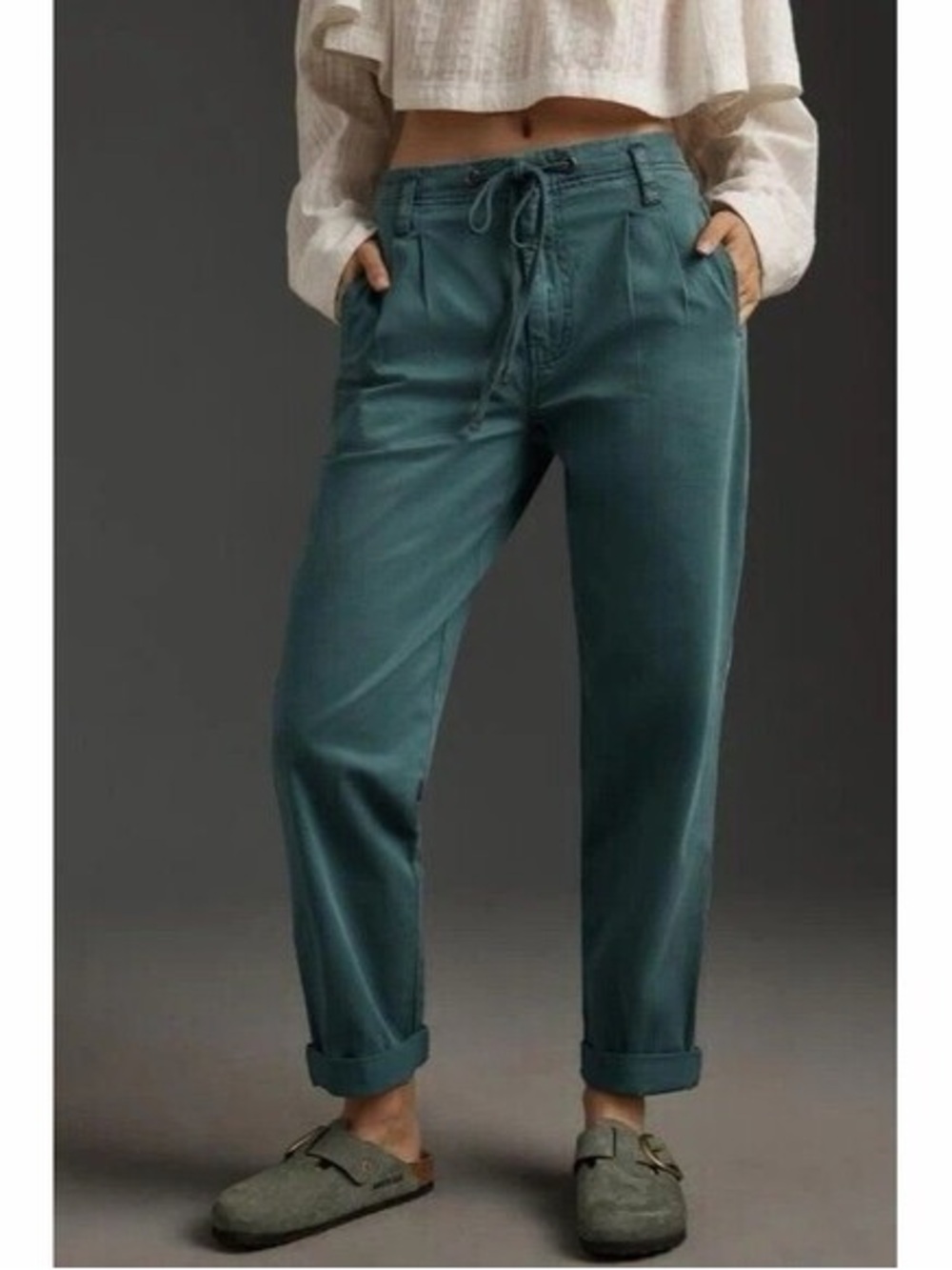 Anthropologie Pilcro Low Rise Chino Pants Wedgewood Blue XS Drawstring Cotton